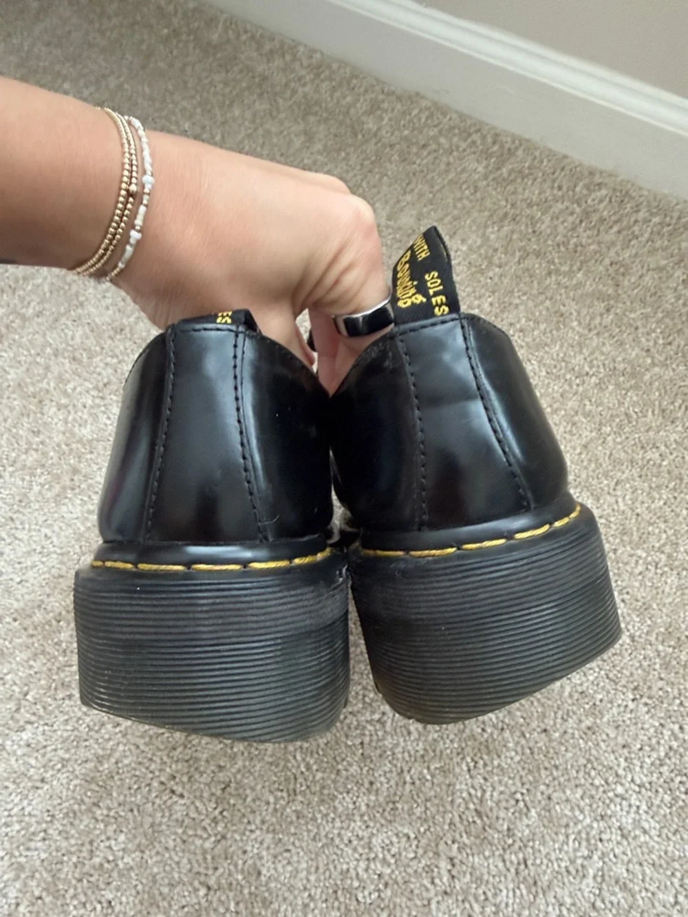 Dr. Doc Martens Holly Leather Lace Up Platform Black Oxfords